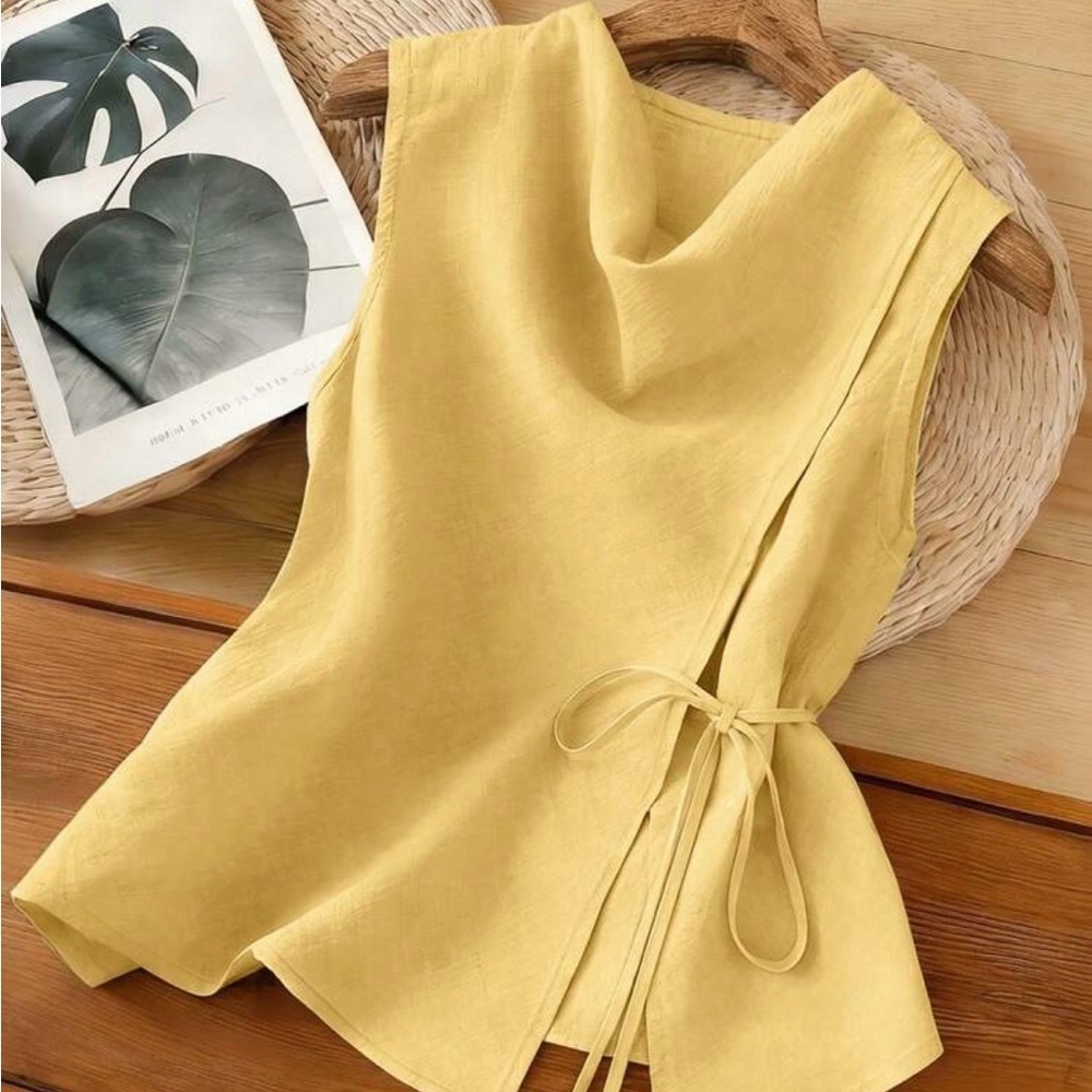 Sleeveless Wrap Tie Top in Light Yellow